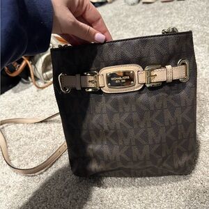 Michael Kors Dark Brown Crossbody Bag with Gold Accents